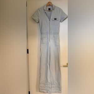 RVCA Recession Pinstripe Blue Denim Jumpsuit -XS